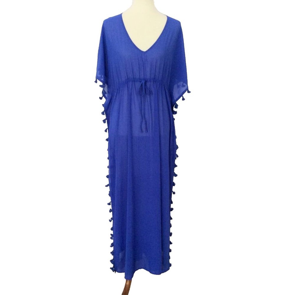 Coastal Blue Tasselled Maxi Swimsuit Coverup Size Med (8-10) NWT